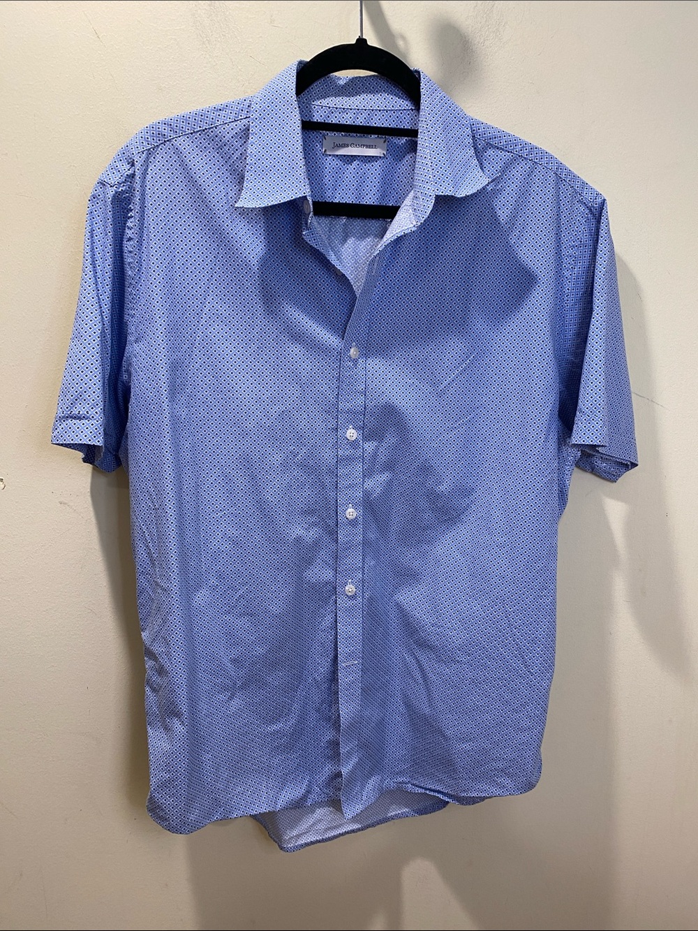 James Campbell Blue Short-Sleeve Cotton Button-Up Shirt Size L
